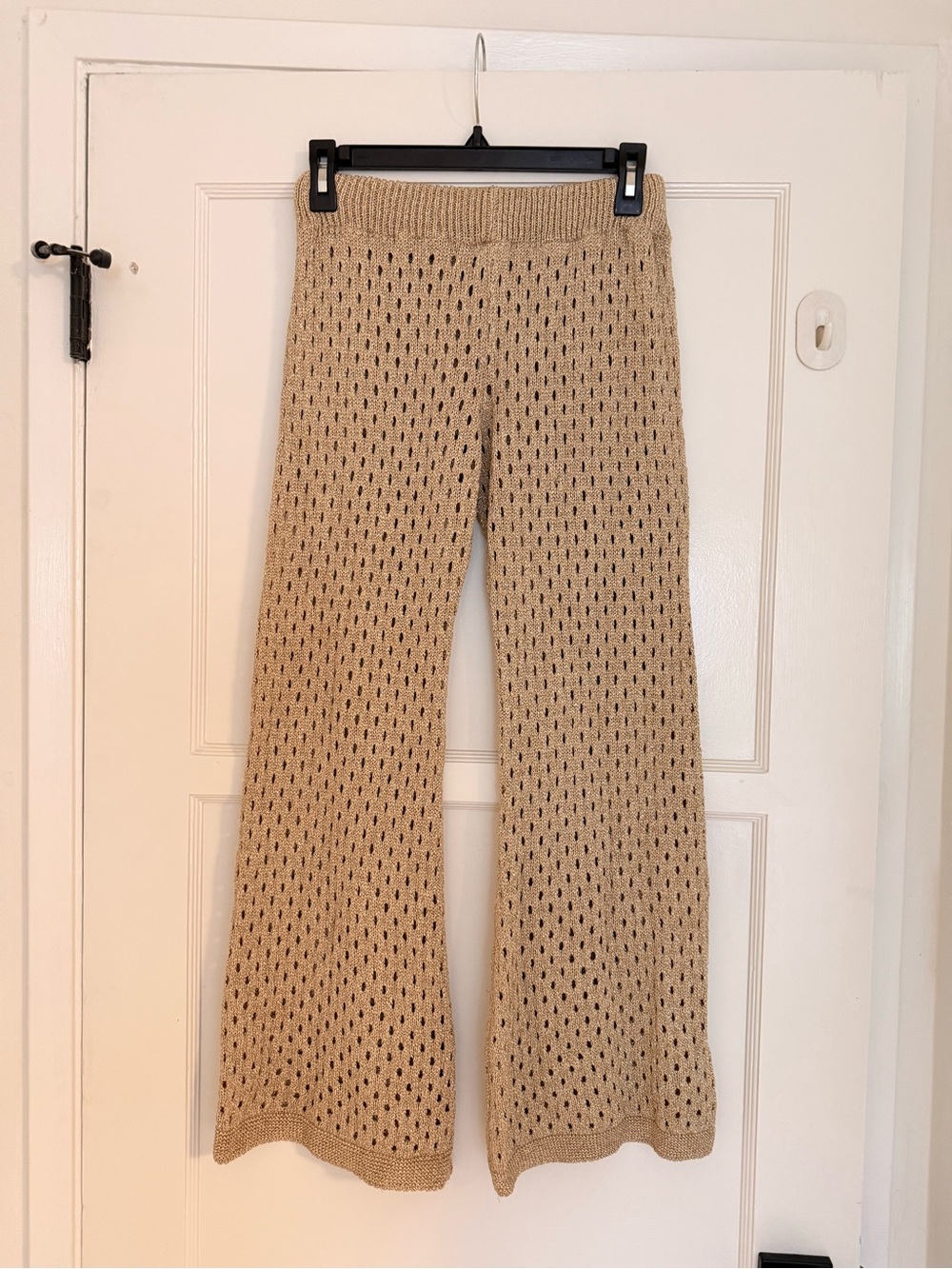Gold Crochet Knit Wide-Leg Pants